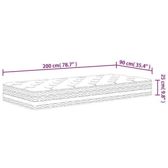 Pocketveringmatras Middelhard 90 x 200 cm
