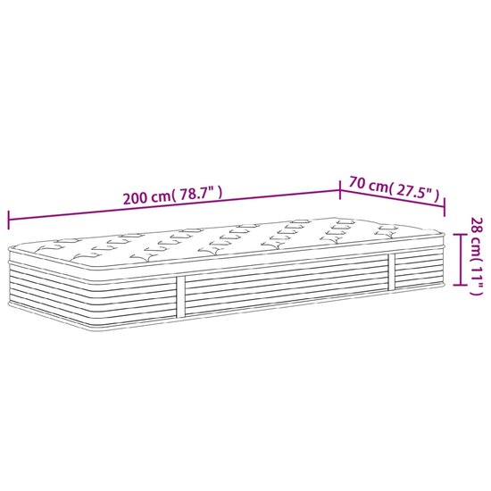 Pocketveringmatras Middelhard 70 x 200 cm