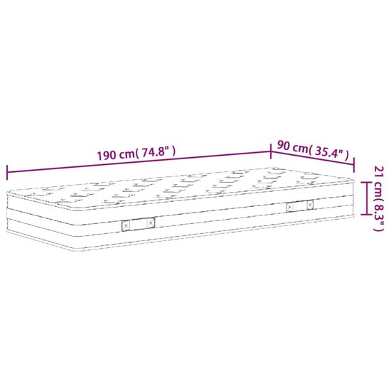 Binnenveringmatras Middelhard Single Size 90 x 190 cm