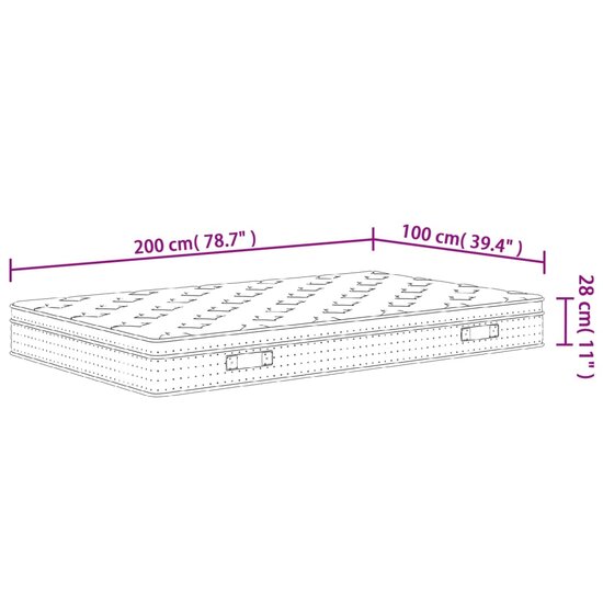 Pocketveringmatras middelhard 100x200 cm