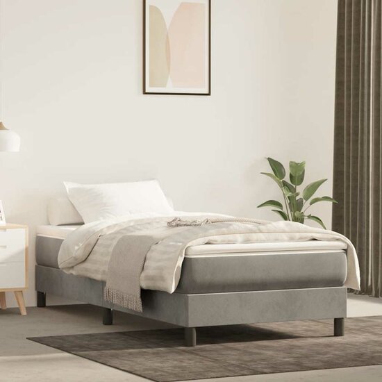 Pocketveringmatras 90X210X20 Cm Fluweel Lichtgrijs 90 x 210 cm