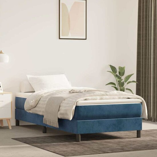 Pocketveringmatras 90X220X20 Cm Fluweel Donkerblauw 90 x 220 cm