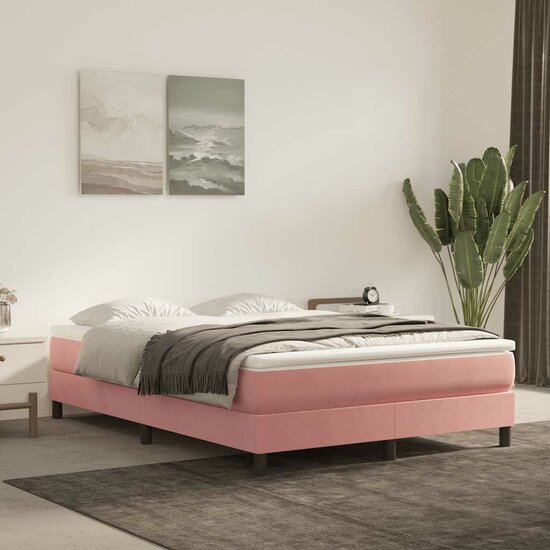 Pocketveringmatras 140X210X20 Cm Fluweel Roze 140 x 210 cm