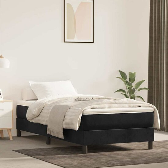 Pocketveringmatras 90X220X20 Cm Fluweel Zwart 90 x 220 cm