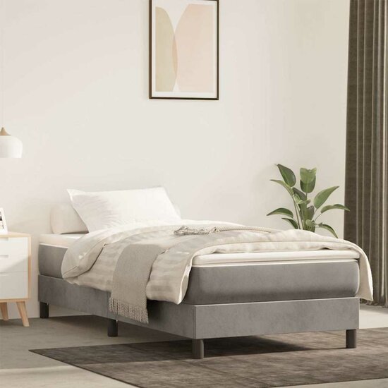 Pocketveringmatras 90X220X20 Cm Fluweel Lichtgrijs 90 x 220 cm