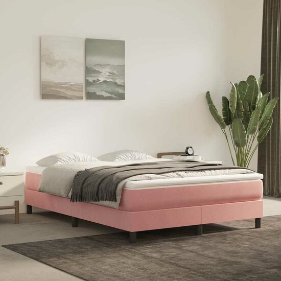 Pocketveringmatras 140X220X20 Cm Fluweel Roze 140 x 220 cm