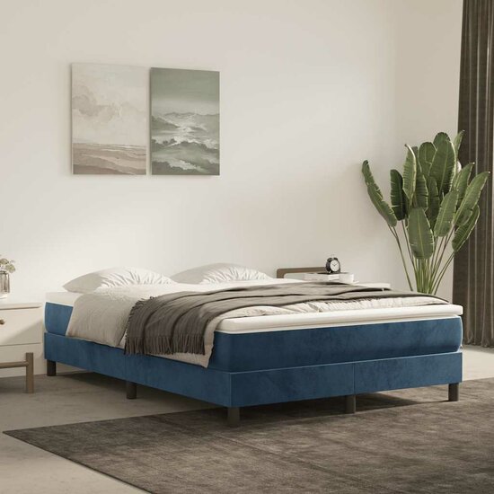 Pocketveringmatras 140X220X20 Cm Fluweel Donkerblauw 140 x 220 cm