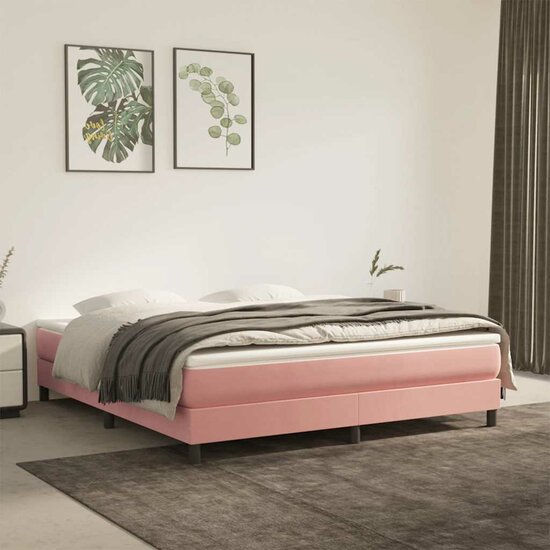 Pocketveringmatras 160X220X20 Cm Fluweel Roze 160 x 220 cm