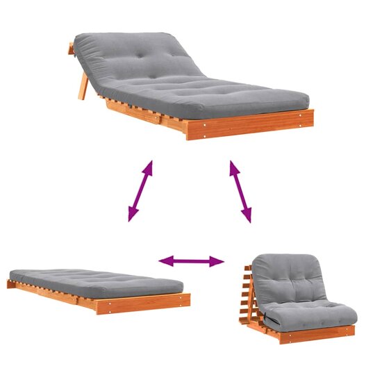 Futon Slaapbank Met Matras Grenenhout 90 x 206 x 11 cm Wasbruin