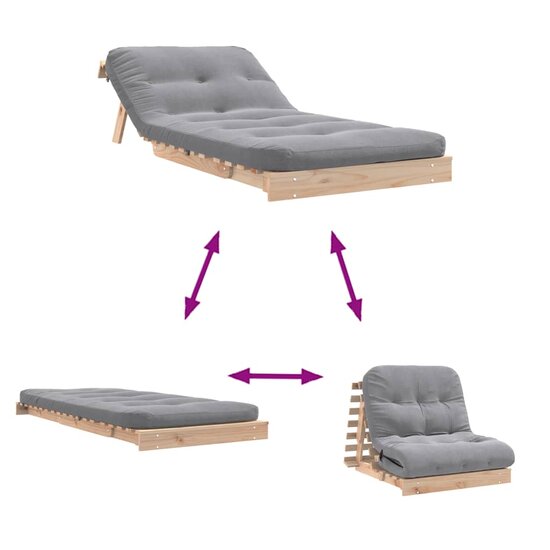 Futon Slaapbank Met Matras Massief Grenenhout 90 x 206 x 11 cm Natuurlijk grenenhout