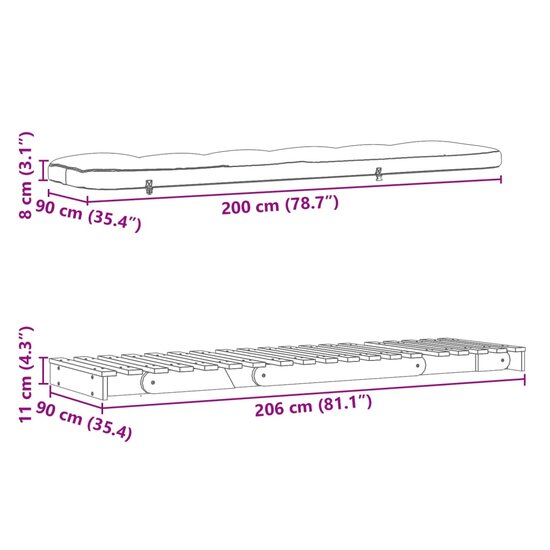 Futon Slaapbank Met Matras Massief Grenenhout 90 x 206 x 11 cm Natuurlijk grenenhout