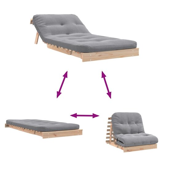 Futon Slaapbank Met Matras Massief Grenenhout 80 x 206 x 11 cm Natuurlijk grenenhout