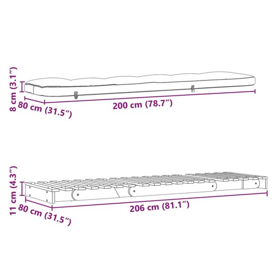 Futon Slaapbank Met Matras Massief Grenenhout 80 x 206 x 11 cm Natuurlijk grenenhout