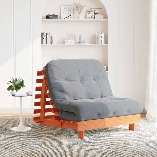 Futon Slaapbank Met Matras Grenenhout 100 x 206 x 11 cm Wasbruin