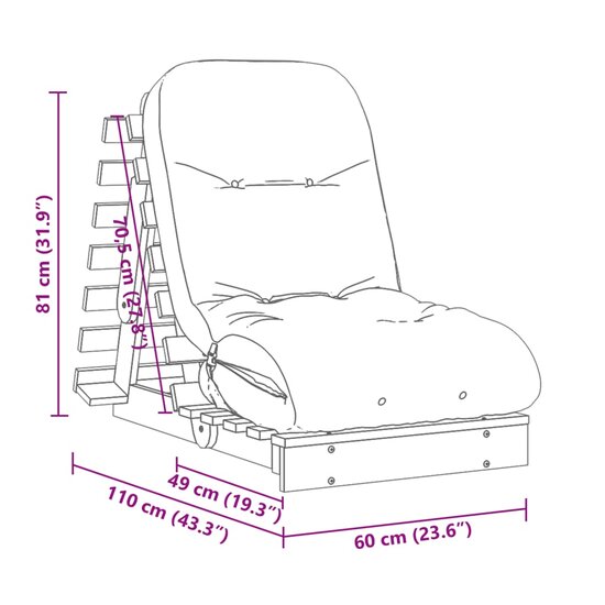 Futon Slaapbank Met Matras Massief Douglashout 60 x 206 x 11 cm Natuurlijk douglashout