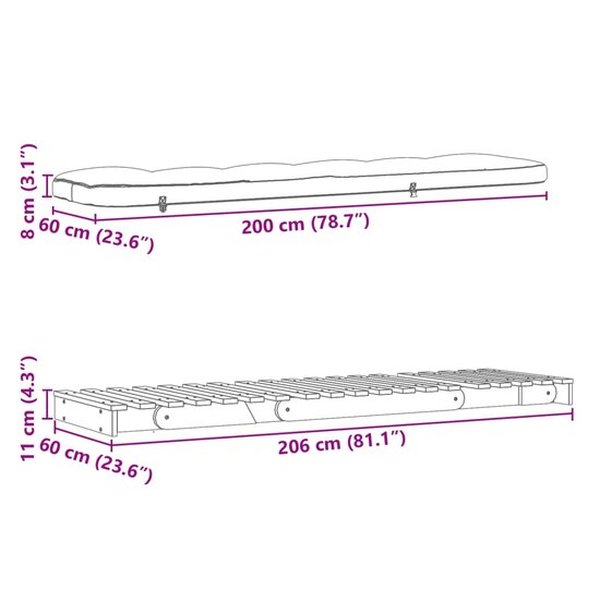 Futon Slaapbank Met Matras Massief Douglashout 60 x 206 x 11 cm Natuurlijk douglashout