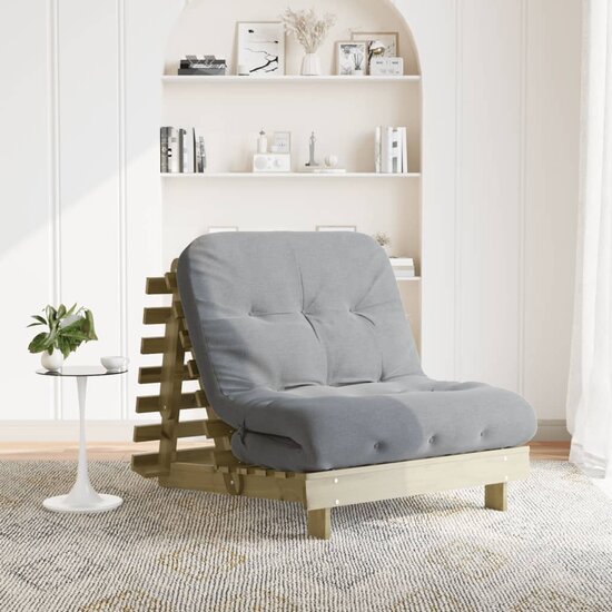 Futon Slaapbank Met Matras Ge&iuml;mpregneerd Hout 80 x 206 x 11 cm Naturel ge&iuml;mpregneerd