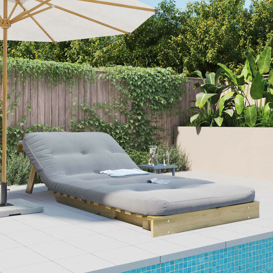 Futon Slaapbank Met Matras Ge&iuml;mpregneerd Hout 80 x 206 x 11 cm Naturel ge&iuml;mpregneerd