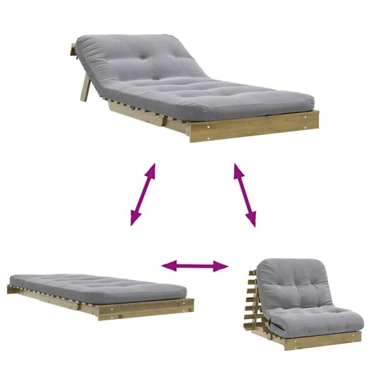 Futon Slaapbank Met Matras Ge&iuml;mpregneerd Hout 80 x 206 x 11 cm Naturel ge&iuml;mpregneerd