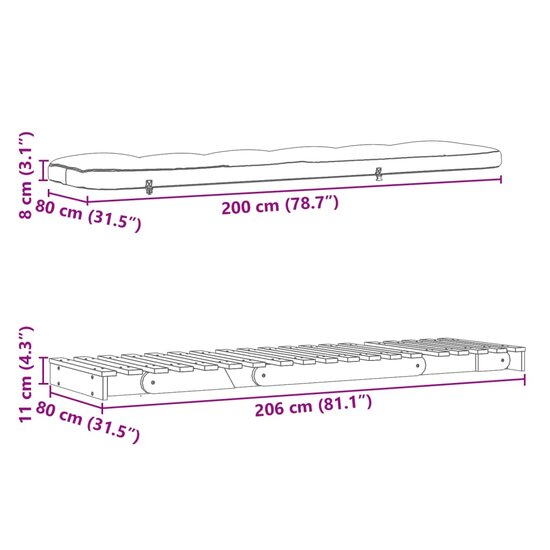 Futon Slaapbank Met Matras Ge&iuml;mpregneerd Hout 80 x 206 x 11 cm Naturel ge&iuml;mpregneerd