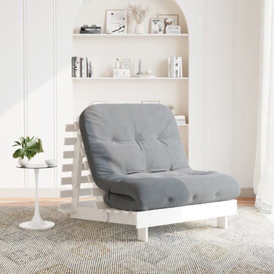 Futon Slaapbank Met Matras Massief Grenenhout 90 x 206 x 11 cm Wit