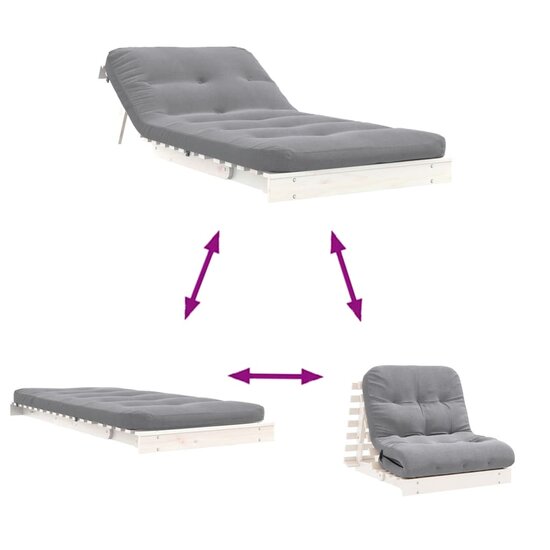 Futon Slaapbank Met Matras Massief Grenenhout 90 x 206 x 11 cm Wit