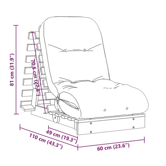 Futon Slaapbank Met Matras Grenenhout 60 x 206 x 11 cm Wasbruin