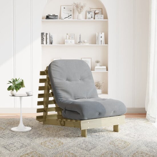 Futon Slaapbank Met Matras Ge&iuml;mpregneerd Hout 70 x 206 x 11 cm Naturel ge&iuml;mpregneerd