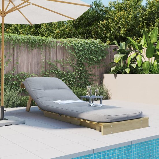 Futon Slaapbank Met Matras Ge&iuml;mpregneerd Hout 70 x 206 x 11 cm Naturel ge&iuml;mpregneerd