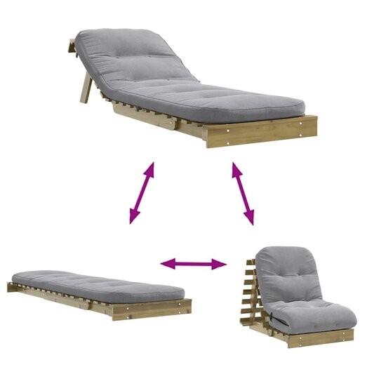 Futon Slaapbank Met Matras Ge&iuml;mpregneerd Hout 70 x 206 x 11 cm Naturel ge&iuml;mpregneerd