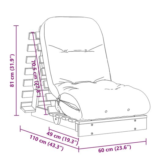 Futon slaapbank met matras 60x206x11 cm ge&iuml;mpregneerd hout