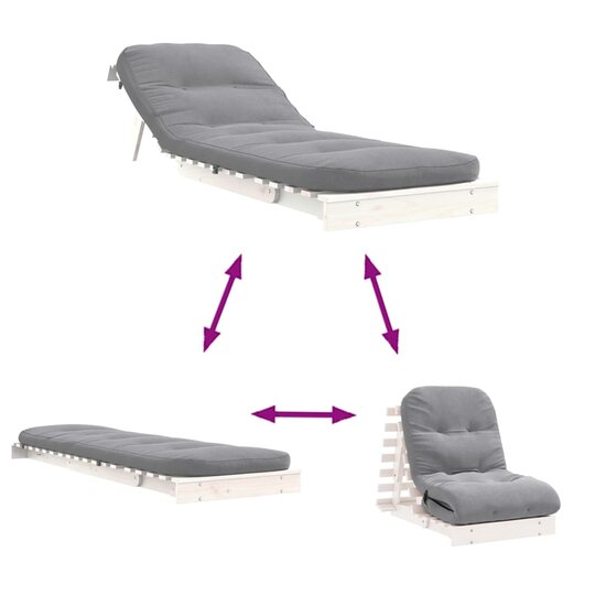 Futon slaapbank met matras 70x206x11 cm massief grenenhout wit