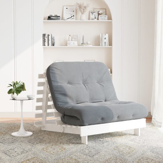 Futon slaapbank met matras 100x206x11 cm massief grenenhout wit