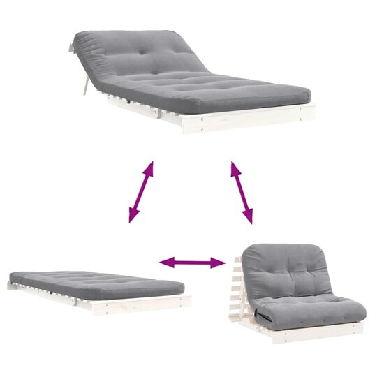 Futon slaapbank met matras 100x206x11 cm massief grenenhout wit