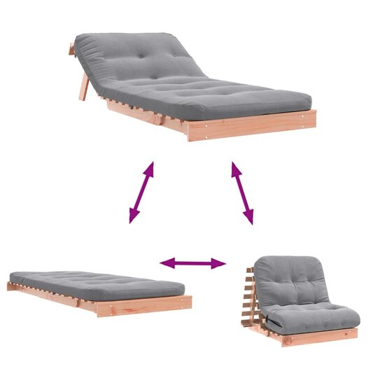 Futon Slaapbank Met Matras Massief Douglashout 90 x 206 x 11 cm Natuurlijk douglashout