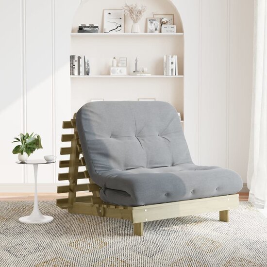 Futon Slaapbank Met Matras Ge&iuml;mpregneerd Hout 100 x 206 x 11 cm Naturel ge&iuml;mpregneerd