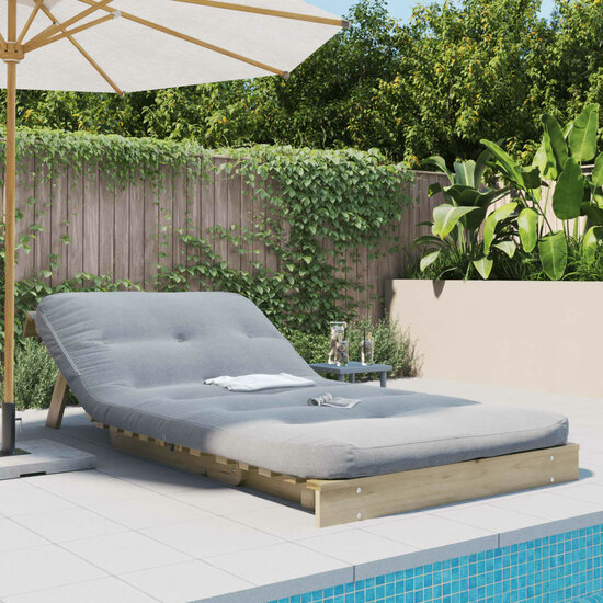 Futon Slaapbank Met Matras Ge&iuml;mpregneerd Hout 100 x 206 x 11 cm Naturel ge&iuml;mpregneerd