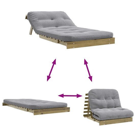 Futon Slaapbank Met Matras Ge&iuml;mpregneerd Hout 100 x 206 x 11 cm Naturel ge&iuml;mpregneerd