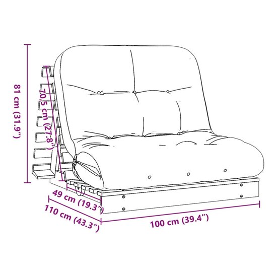 Futon Slaapbank Met Matras Ge&iuml;mpregneerd Hout 100 x 206 x 11 cm Naturel ge&iuml;mpregneerd