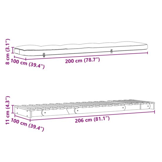 Futon Slaapbank Met Matras Ge&iuml;mpregneerd Hout 100 x 206 x 11 cm Naturel ge&iuml;mpregneerd