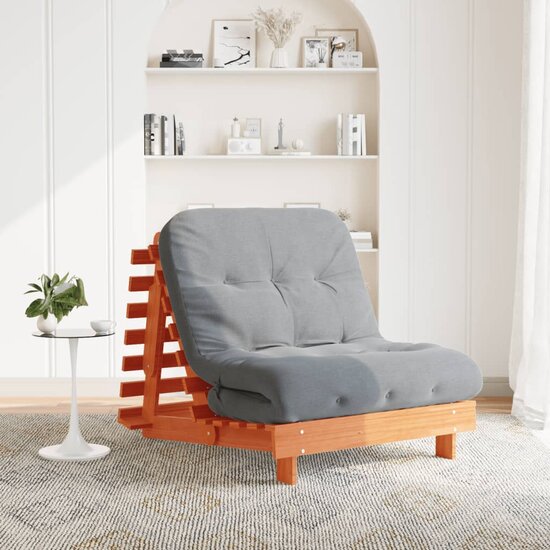 Futon Slaapbank Met Matras Grenenhout 80 x 206 x 11 cm Wasbruin