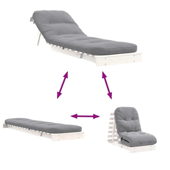 Futon Slaapbank Met Matras Massief Grenenhout 60 x 206 x 11 cm Wit