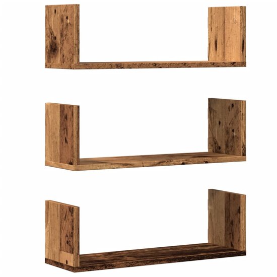 Wandschappen 3 St Bewerkt Hout Kleurig 58 x 18 x 18 cm Oud hout