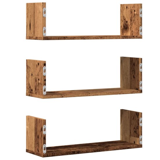 Wandschappen 3 St Bewerkt Hout Kleurig 58 x 18 x 18 cm Oud hout