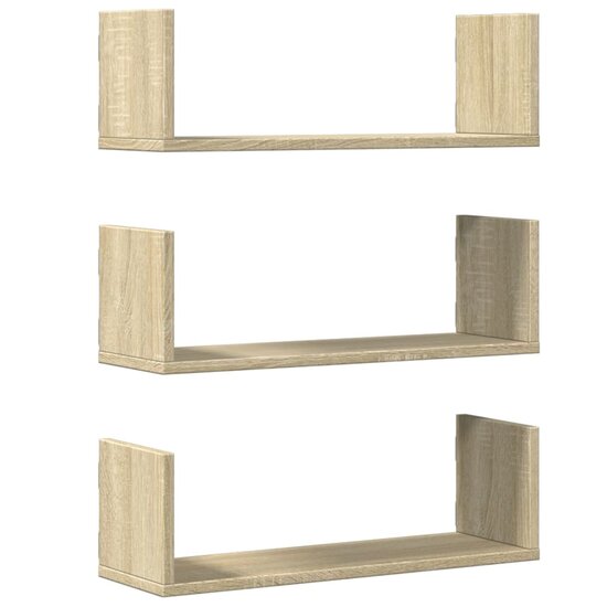 Wandschappen 3 St Spaanplaat Kleurig 58 x 18 x 18 cm Sonoma eiken