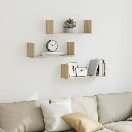 Wandschappen 3 St Spaanplaat Kleurig 58 x 18 x 18 cm Sonoma eiken