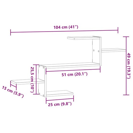Wandschap 104X15X49 Cm Bewerkt Hout Artisanaal Kleurig Eiken