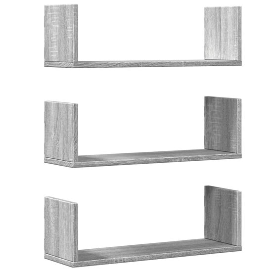 Wandschappen 3 St Bewerkt Hout Eiken 58 x 18 x 18 cm Grijs sonoma