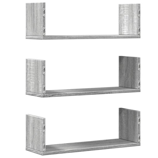 Wandschappen 3 St Bewerkt Hout Eiken 58 x 18 x 18 cm Grijs sonoma