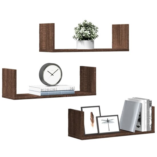 Wandschappen 3 St Bewerkt Hout Ig 58 x 18 x 18 cm bruin eikenkleur